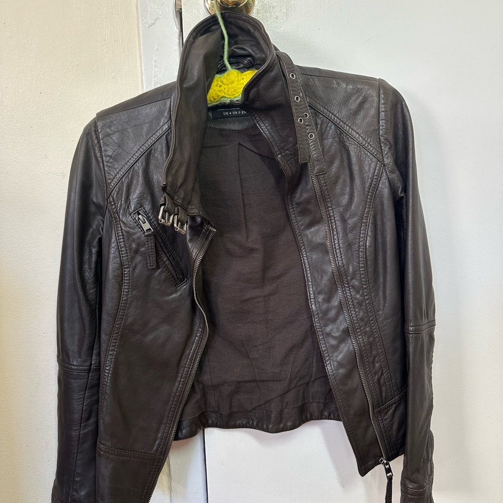 All Saints Dark Brown Leather Jacket